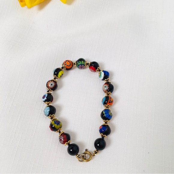 Murano Venetian Millefiori Glass Bead Bracelet - Picture 2 of 4